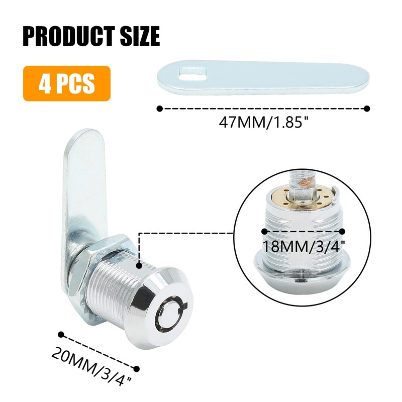 Uenhoy 4 Pack Tubular Cam Lock 3/4 Inch Cabinet Cam