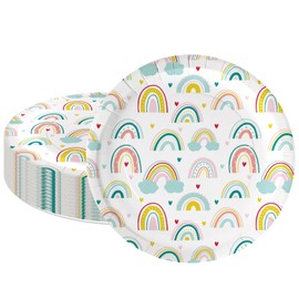 LeZakaa 25Pcs Birthday Paper Plates - Colorful Rainbow Design Disposable Party Plates Decorative Tableware Supplies Table Decor for Birthday, Baby Shower, Theme Holiday Party - 9 Inch