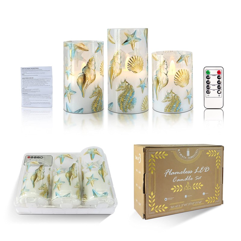 REVELBUNNY Ocean Theme LED Candles, Battery Operated Flameless Candles Flickering