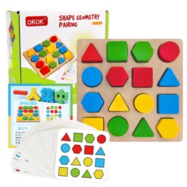 TAETOE Educational Toy, Shapes, Matching Blocks, Children's Puzzle, Game, Wooden, Montessori Toy, Shape and Color Recognition, Brain Training, Elderly People, Nerve Awareness Prevention, Dementia Board Game, Elementary School Students, Birthday, Present,
