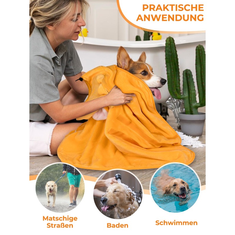 Bibykivn Bathrobe for Dogs, Microfibre Dog Bathrobe, Adjustable Collar with