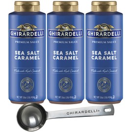 Ghirardelli Sea Salt Caramel Flavored Sauce - 16 oz Squeeze Bottle (Pack of 3) with Ghirardelli Stamped Barista Spoon