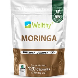 Wellthy Moringa 120 Cápsulas 400mg. 100% Pura, 100% Natural, 4 Meses de Consumo, VCaps Cápsulas Veganas, Bottle Free