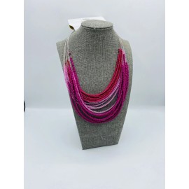 MIXIT Color Layered Beaded Necklace Light Dark Pink Beads Tribal Festival New