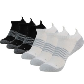 FOOTPLUS Copper Tennis Socks, Men Women Cushioned Sole Short Ankle Running Golf Odor Resistant Arch Support Compression Work Crew Socks,3 White& 3 Black,XX-Large