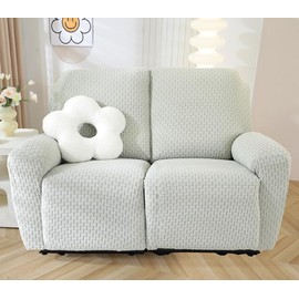 vctops 6 Pieces Jacquard Plush Recliner Loveseat Slipcover Stretch Soft Sofa Couch Cover Anti-Slip Solid Color Furniture Protector with Elastic Bottom for Kids Cats Dogs(Light Grey,2 Seat)