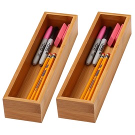 YBM Home Bamboo Drawer Organizer Storage Box for Kitchen Drawer, Junk Drawer, Office, Bedroom, Children Room, Craft, Sewing, and Bathroom, 2 Pack 3x12x2 inch