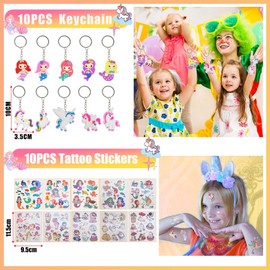 Qcdou Children's Birthday Party Bag Set 4/6/7/8/10 Years, 78 Pieces, Unicorn Mermaid Party Bags, Stamp/Tattoos/Exquisite Gift Box/Snap Bracelet, Toy for Children, Party Bag Filler (E)