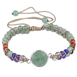mookaitedecor Healing Stone Tree of Life Bracelet for Men and Women, 4 mm 7 Chakra Beads, Adjustable Double Braided Bracelets for Yoga, Healing, Reiki, Stone, Green Aventurine Stone