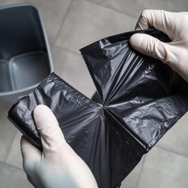 Set of 10 Heavy Duty Rubbish Bags - 70L Black Plastic Rubbish Bags with Handles and Laces