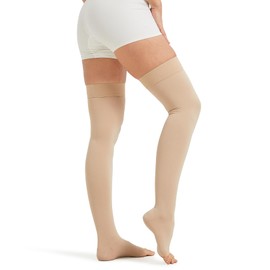 NURCOM 20-30 mmHg Medical Compression Stockings for Women & Men, Open Toe Thigh High Compression Socks with Dot Silicone Band, Graduated Support Stockings for Varicose Veins, Swelling, DVT, Flight