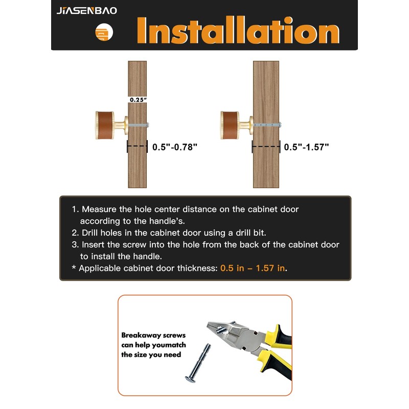 JIASENBAO Leather Drawer Pulls Round 5 Pack Gold Brown Leather