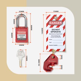 Bwintech 2 Piece 38MM Different Red Safety Padlock Set with Key with Circuit Breaker Safety Lock Padlock Loto Tag Safety Padlock Meets The Requirements of Industrial Electrical Latch Tagging Kits
