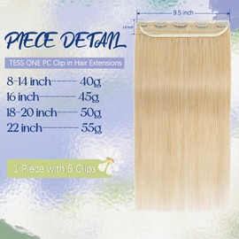 TESS Clip In Hair Extension Blonde,Hair Extensions Real Human Hair One Peice 5 Clips Straight Natural Hairpieces for Womens/Girls(#24 Natural Blonde,24Inch)