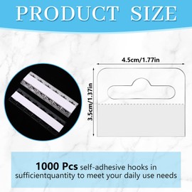 1000 Pcs Clear Sticky Hanging Tabs Plastic Retail Display Tags 1.7x1.4 Inch Slot Hole Self Adhesive Hang Tags for Sale Items Hanging Store Retail Display