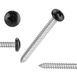 Black Head 100 PCS #8X1-1/2(1.5 inch) Stainless Steel Phillips Pan Head Wood Screws,Stainless Steel 18-8 A2(304) Screw,Home Screw Kit by QISHENG