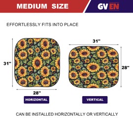 Gven Windshield Sun Shade 2pcs with Bonus Car Sunshade for Front Window Shades 2025 Technology Reflect UV and Heat Sun Visor Automotive Interior Sun Protection (Sunflower, M)
