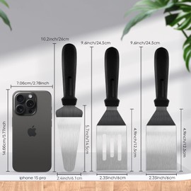 Espátulas de metal para uso en cocina, 3 espátulas profesionales con mango resistente al calor, espátula de acero inoxidable, ideal para panqueques, huevos, rascador de plancha, barbacoa o postres