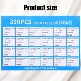 390PCS Compression Springs Assortment Kit, 24 Sizes Mini Stainless Steel Extension Small Springs Assortment Set Mechanical Compression Coil Metal Spring Replacement for DIY, Home, Automotive Repairs