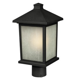 Z-Lite 507PHM-BK Holbrook Outdoor Post Light, Metal Frame, Black Finish and White Seedy Shade of Glass Material