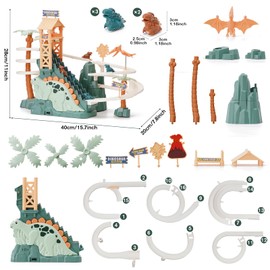 Dinosaur Climbing Stairs Toy Orbit Chasing Race Track Game Set Double Loop Track Slide Toys Roller Coaster Toy with Music Educational Playsets Gift for Toddler Kids Boys Girls Age 3+