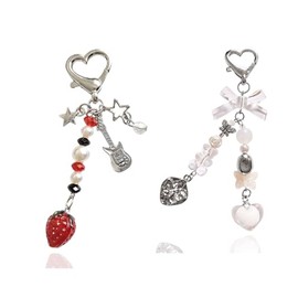 Meefisher 2 PCS Set Y2K Aesthetic Cute Keyring Strawberry Butterfly Accessories Bear Guitar Keychain for Women Bag Charms Pendant