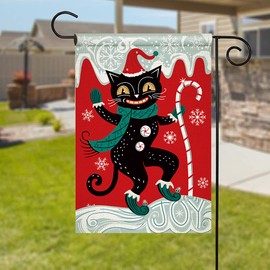 Chengxun Small Garden Flag Christmas Holiday Festive Black Cat Johanna Parker Design Garden Flag Outdoor Decoration Double Sided Polyester Yard Flag