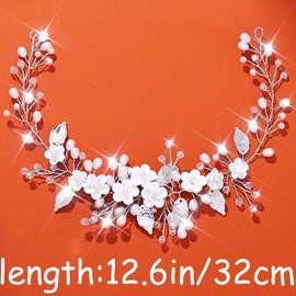 Unicra Flower Wedding Hair Vine Leaf Bridal Headpiece Silver Pearl Hair Accessories for Women and Girls (Silver, One Size)