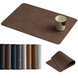 UnivoColors Washed Cowhide Pattern Faux Leather Big Size Placemats Set of 6, Waterproof Easy to Clean Anti-Slip PU Table Mats for Party Decoration19.7″×13.6″,Dark Brown Retro Cowhide Pattern