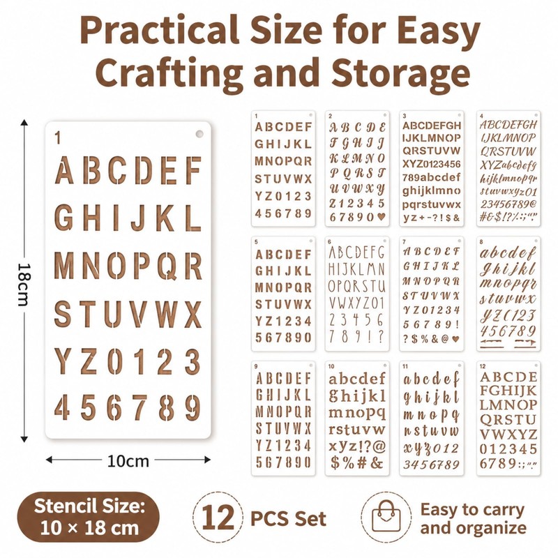 12 PCS Plastic Letter and Number Stencils, Reusable Alphabet Drawing