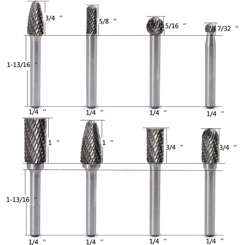 1/4'' Double Cut Tungsten Steel Carbide Rotary Burr Die Grinder
