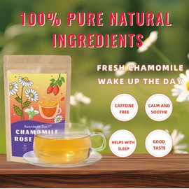 Sanriscia Chamomile Rose Hip Tea 15 Tea Bags，2.5g Each Healthy Ingredients，Supports Pregnancy and Delivery ，Stress Relief Herbal Tea for Relaxation and Wellness