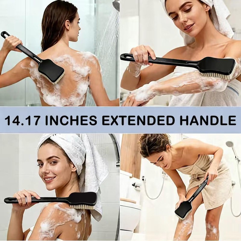 2-piece Back Scrubber for Shower, 14" Long Handle Body Brush,
