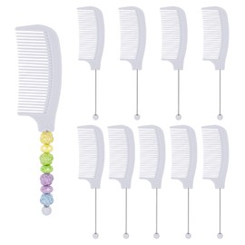 KINCHYGO, 10 Pack Beadable Hair Combs Beaded Rat Tail Comb With Black Bar for DIY Hair Stylist White