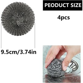 XINCHENG 4Pcs Stainless Steel Scourer, Wire Wool Scourers, Steel Wool Scrubber, Kettle Descaler Balls, Metal Scrubber for Kitchen Restaurants Camping