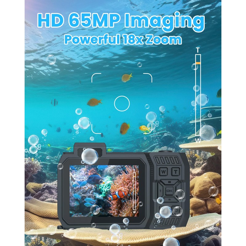 MOREXIMI 33FT Underwater Camera, 4K 65MP Waterproof Camera, Underwater Camera