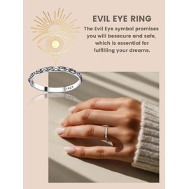 Bestyle 925 Sterling Silver Rings for Women Girls Thin Evil Eye Band Rings Lucky Ring Evil Eye Jewelry Stacking Ring Size 9