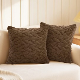 EZESO Soft Plush Cushion Covers, Set of 2 Neutral Decorative Square Leaf Velvet Throw Pillow Cover 45 x 45 cm with Smooth Zip for Sofa Bedroom Car Home Decor (Brown)