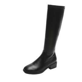 [ANGELCITY] Women's Long Boots, Spring, Autumn, Winter, Thick Heels, Knee-High Boots, Cosplay Shoes, Stretch Boots, Long Boots, Low Heel, Leg Slimmer, Shoes, School Commute, Beautiful Legs, Black,