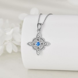 POPLYKE Witch knot 925 Sterling Silver Birthstone Necklace Nudo De Bruja Pendant Wicca Jewelry Original Tetragrammaton Irish Celtic Protection Gift for Women Birthday Christmas(December)
