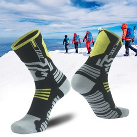 Agdkuvfhd Waterproof Socks for Men Women Windproof Water Resistant Breathable Lightweight Crew Athletic Hunting Fishing Climbing Socks 1 Pair, Small, Black & Grey & Yellow