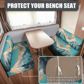Knextrepoy Mountain RV Dinette Cushion Covers Universal 2 Pack Moon RV Stretch Sofa Seat Slipcovers Include 1 Bench and 1 Backrest Cover, Anti-Slip Accessories for Travel Trailers, Campers