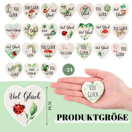 Otuuz 24 Wooden Lucky Talers Good Luck Charm Sayings in Heart Shape Courage Gift Motivational Gift for Reward Wooden Confetti Table Decoration for School Exam Colleague Friend (Happy)