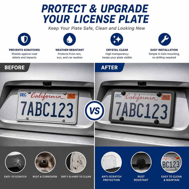 2Pcs Clear License Plate Protector Covers, Clear License Plate Covers