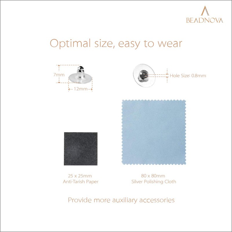 BEADNOVA Earring Backs Replacements Earring Backing Silver Plated Pierced Hypoallergenic