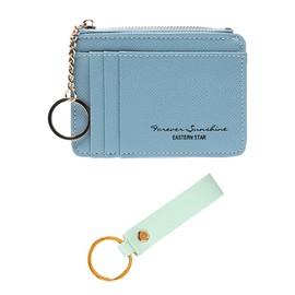 1 Coin Purse with 1 Leather Keychain, Women's Card Holder, Keychain Card Holder, Women's Small Wallet, Ultra-Thin Simple Card Holder, Beautiful Card Holder (Light Blue)