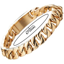 COOLSTEELANDBEYOND Mens Gold Curb Chain Bracelet in Stainless Steel 8.7 Inches High Polished with Beautiful Shine(CA)