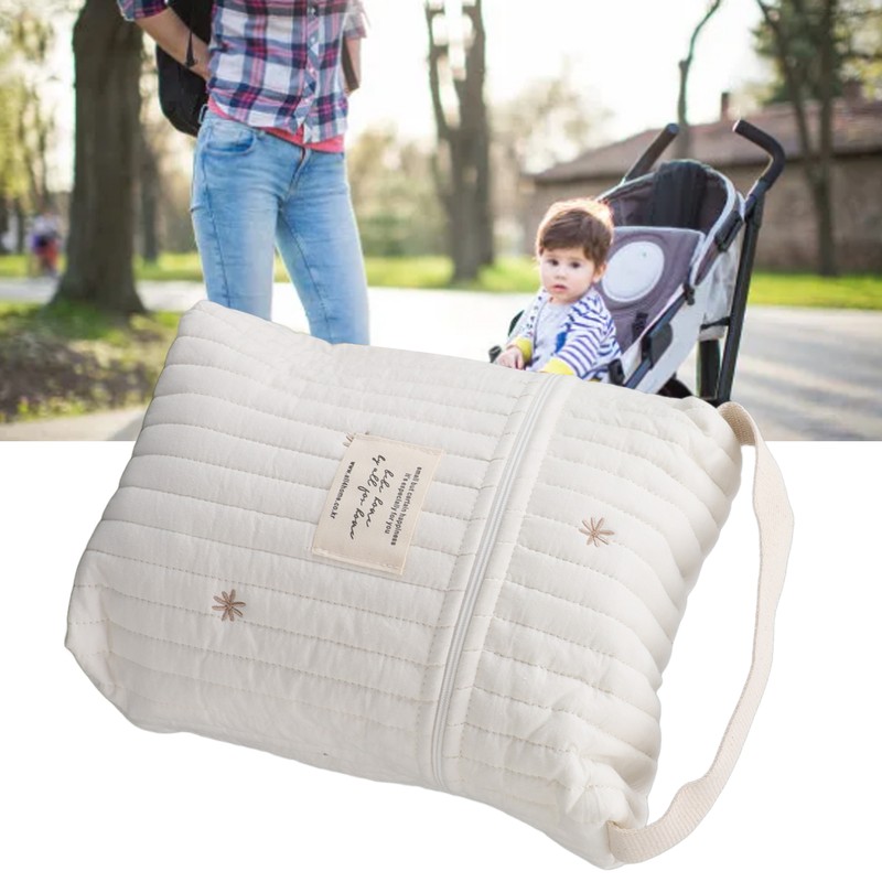 Cute Quilting Embroidered Pattern Diapers Bag Cotton Baby Stroller Zipper