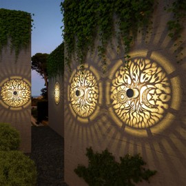 gardencave 4 Pack Solar Fence Lights Solar Outdoor Wall Lights Metal Solar Powered Deck Step Lights Tree Theme Waterproof Fence Solar Light for Garden Post Patio Backyard Yard Decor (Tree, 4 Pack)