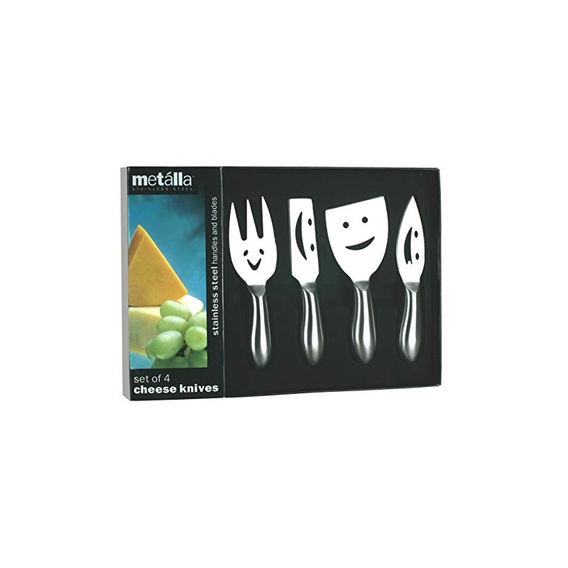 Prodyne Happy Face Cheese Knives, Set of 4, Silver